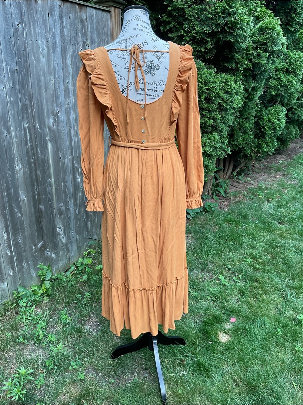 For Love And Lemons Mustard Long Sleeve Embroidered Midi Dress - Picture 4 of 11